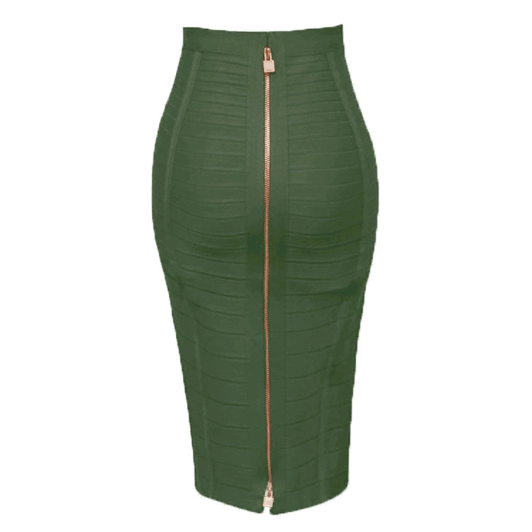 16 Colors Women Sexy Zipper Black Red Pink Bandage Skirt  XL XXL Elastic Bodycon Summer Pencil Skirt 58cm
