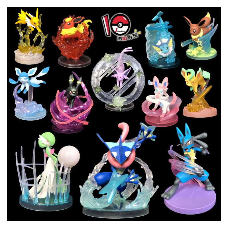 TOMY Pokemon Figure Flareon Lucario Vaporeon Dolls Scene Ornament Anime Pocket Monsters Cute Action Figure Toys Collection Gift