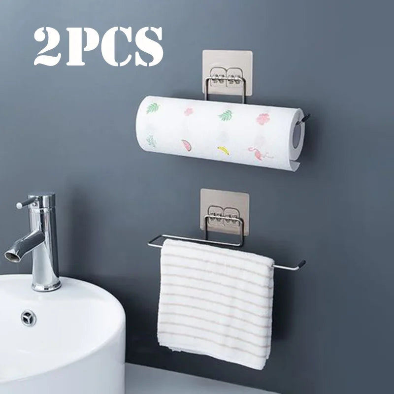 Self-adhesive Bathroom Kitchen Roll Paper Towel Holder Rack Holder Hanging Toilet Stand Hanger Towel Bathroom Kitchen Organizer