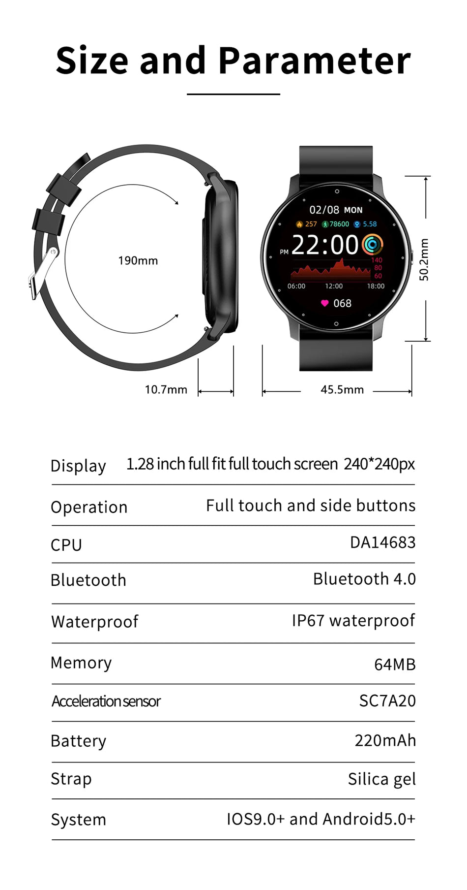 ZL02D Men Smart Watch Full Touch Screen Sport Fitness Tracker IP68 Waterproof Bluetooth Smartwatch for Men Women Smartphone 2023