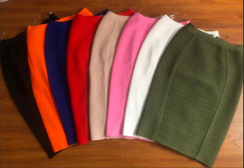 16 Colors Women Sexy Zipper Black Red Pink Bandage Skirt  XL XXL Elastic Bodycon Summer Pencil Skirt 58cm