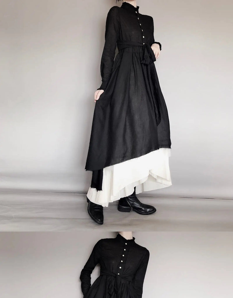 UMI MAO Dark Wind Retro Two-piece Spring Autumn Yohji Yamamoto Distressed Raw Edge Fluffy Mid-length Dress Thin Female  Y2K