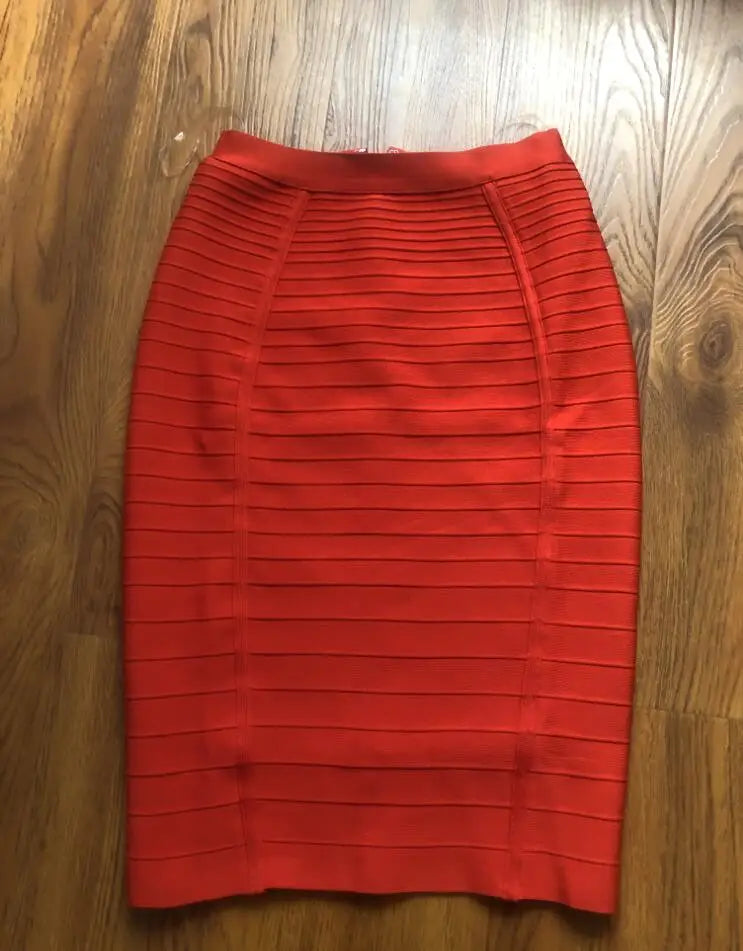 16 Colors Women Sexy Zipper Black Red Pink Bandage Skirt  XL XXL Elastic Bodycon Summer Pencil Skirt 58cm