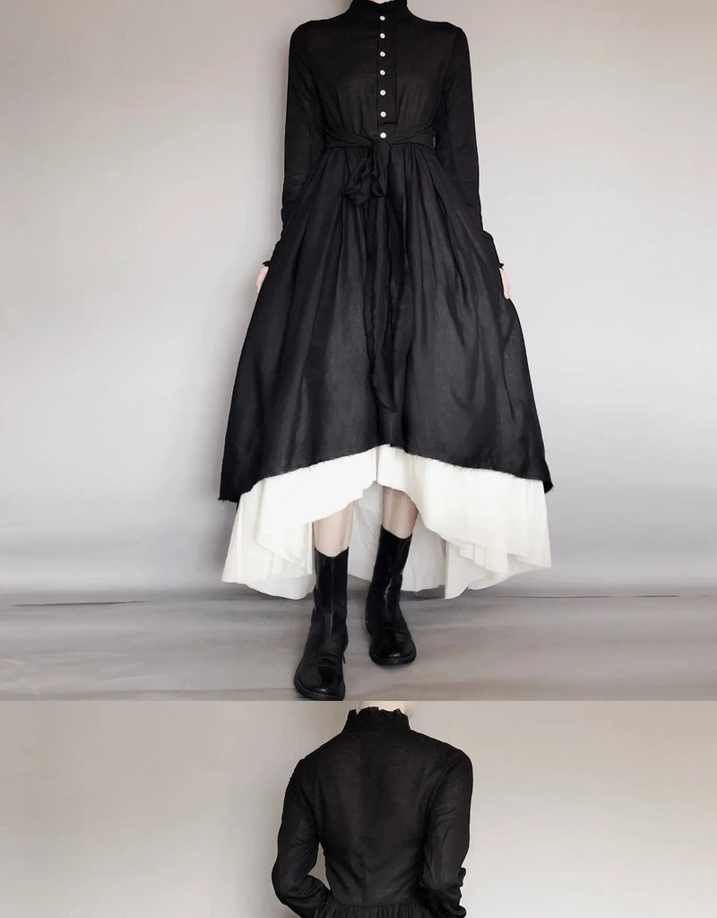 UMI MAO Dark Wind Retro Two-piece Spring Autumn Yohji Yamamoto Distressed Raw Edge Fluffy Mid-length Dress Thin Female  Y2K