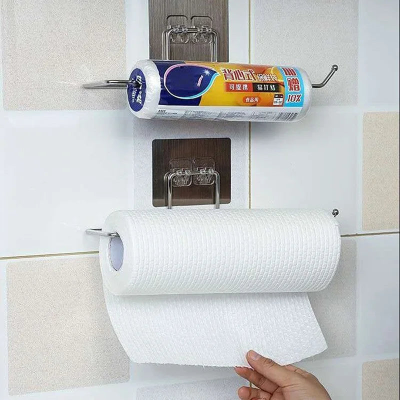 Self-adhesive Bathroom Kitchen Roll Paper Towel Holder Rack Holder Hanging Toilet Stand Hanger Towel Bathroom Kitchen Organizer