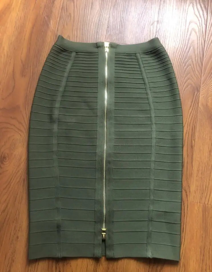 16 Colors Women Sexy Zipper Black Red Pink Bandage Skirt  XL XXL Elastic Bodycon Summer Pencil Skirt 58cm