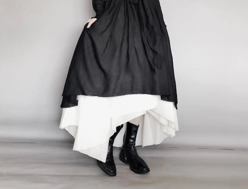 UMI MAO Dark Wind Retro Two-piece Spring Autumn Yohji Yamamoto Distressed Raw Edge Fluffy Mid-length Dress Thin Female  Y2K