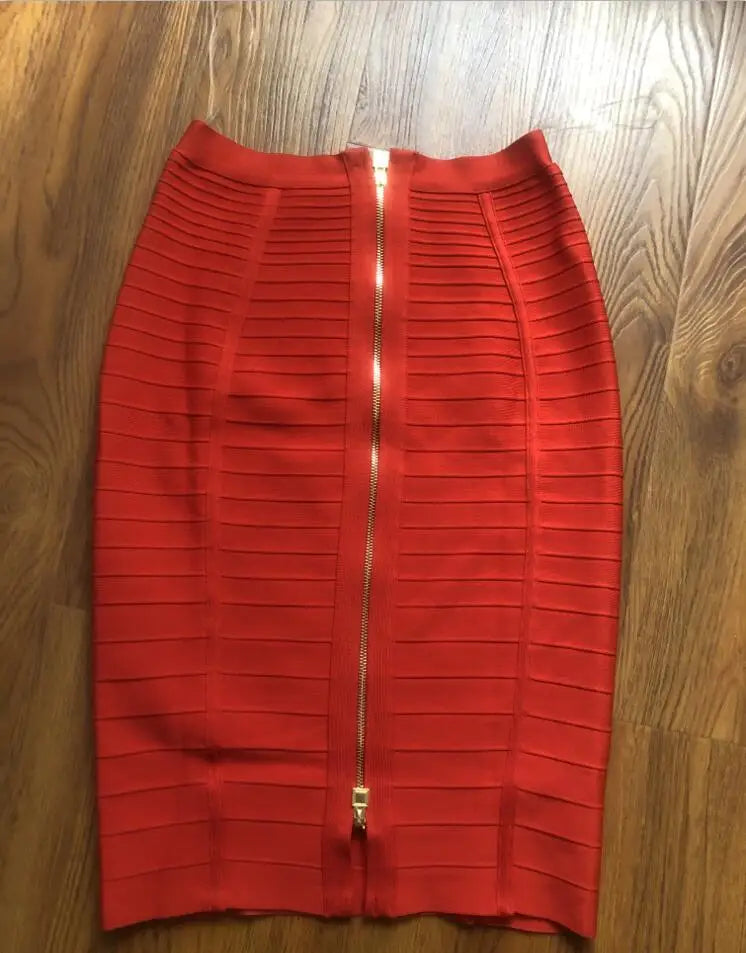 16 Colors Women Sexy Zipper Black Red Pink Bandage Skirt  XL XXL Elastic Bodycon Summer Pencil Skirt 58cm