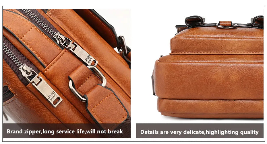 JEEP BULUO Multi-function Business Handbags Men New Man's Shoulder Bag Large Capacity Leather Messenger Bag Crossbody Big Brand