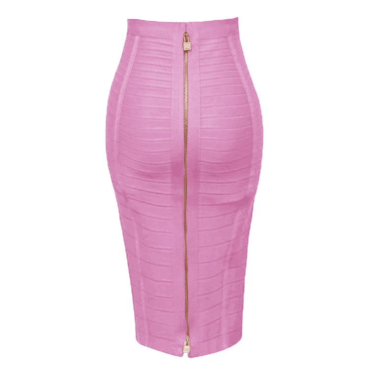 16 Colors Women Sexy Zipper Black Red Pink Bandage Skirt  XL XXL Elastic Bodycon Summer Pencil Skirt 58cm