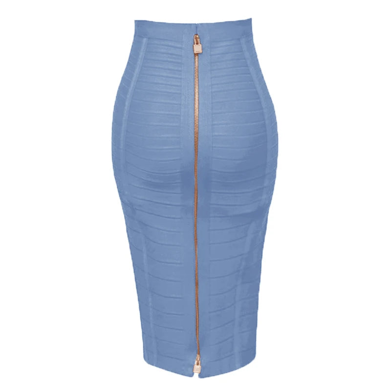 16 Colors Women Sexy Zipper Black Red Pink Bandage Skirt  XL XXL Elastic Bodycon Summer Pencil Skirt 58cm