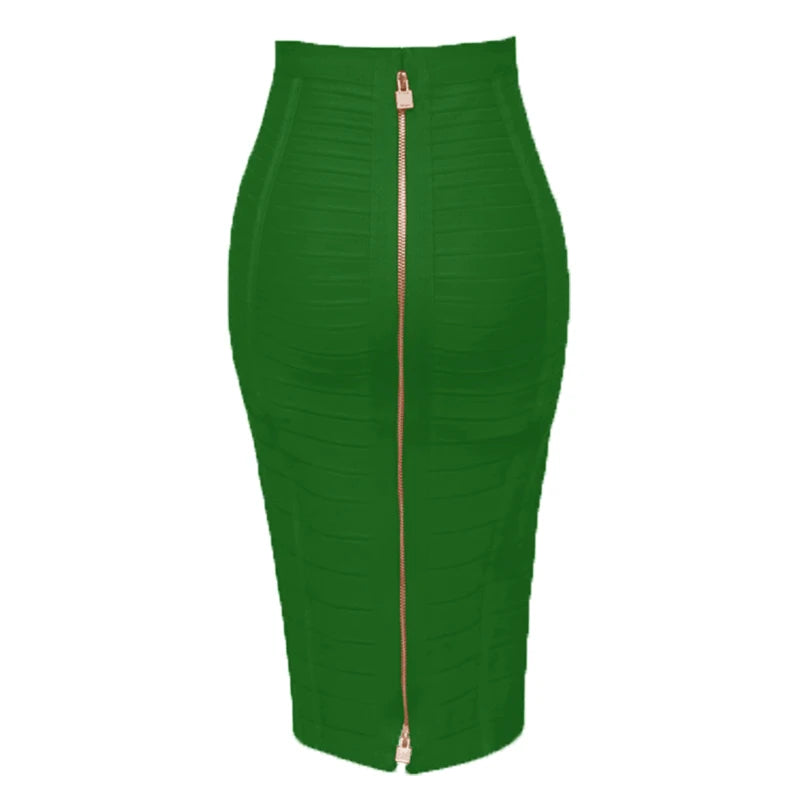 16 Colors Women Sexy Zipper Black Red Pink Bandage Skirt  XL XXL Elastic Bodycon Summer Pencil Skirt 58cm