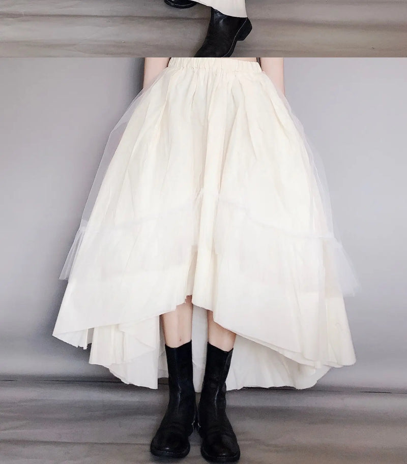 UMI MAO Dark Wind Retro Two-piece Spring Autumn Yohji Yamamoto Distressed Raw Edge Fluffy Mid-length Dress Thin Female  Y2K