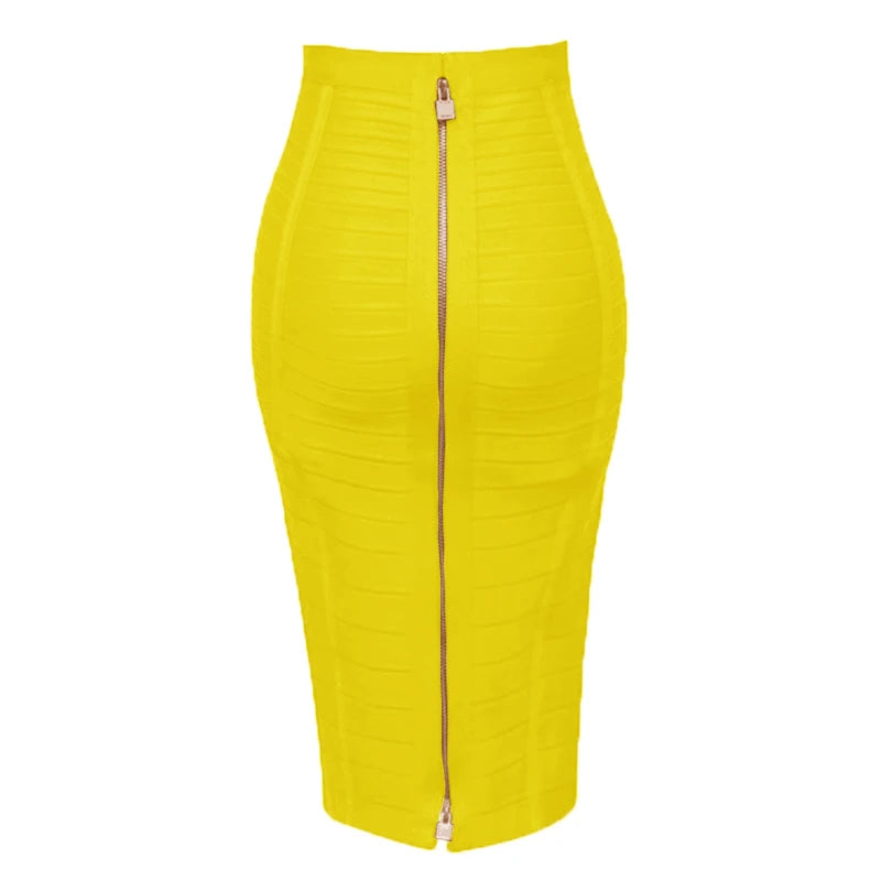 16 Colors Women Sexy Zipper Black Red Pink Bandage Skirt  XL XXL Elastic Bodycon Summer Pencil Skirt 58cm
