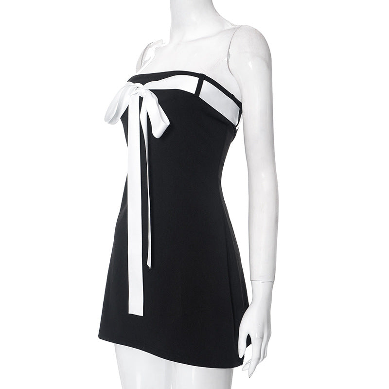 AltGoth Mall Goth Aesthetic Black Dress Women Coquette Hotsweet Bow Patchwork Strapless High Waist Bodycon Party Dress Female