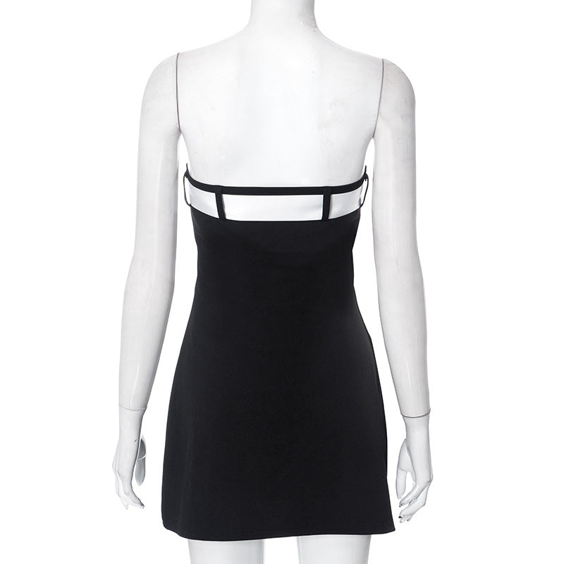 AltGoth Mall Goth Aesthetic Black Dress Women Coquette Hotsweet Bow Patchwork Strapless High Waist Bodycon Party Dress Female