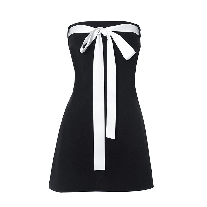 AltGoth Mall Goth Aesthetic Black Dress Women Coquette Hotsweet Bow Patchwork Strapless High Waist Bodycon Party Dress Female