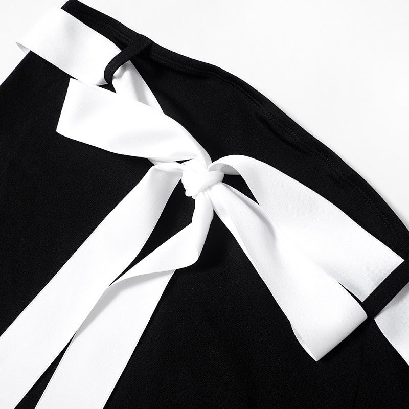 AltGoth Mall Goth Aesthetic Black Dress Women Coquette Hotsweet Bow Patchwork Strapless High Waist Bodycon Party Dress Female