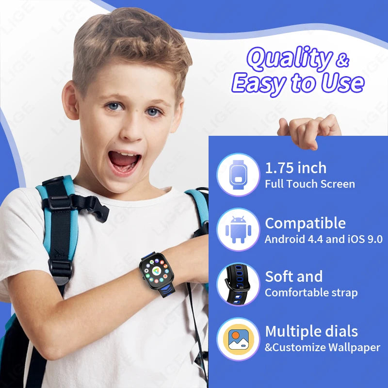 LIGE Kids Smartwatch Teenage Pedometer Sports Children Smartwatch Boys Girls Present Wireless Calling Student Gift Touch Watch