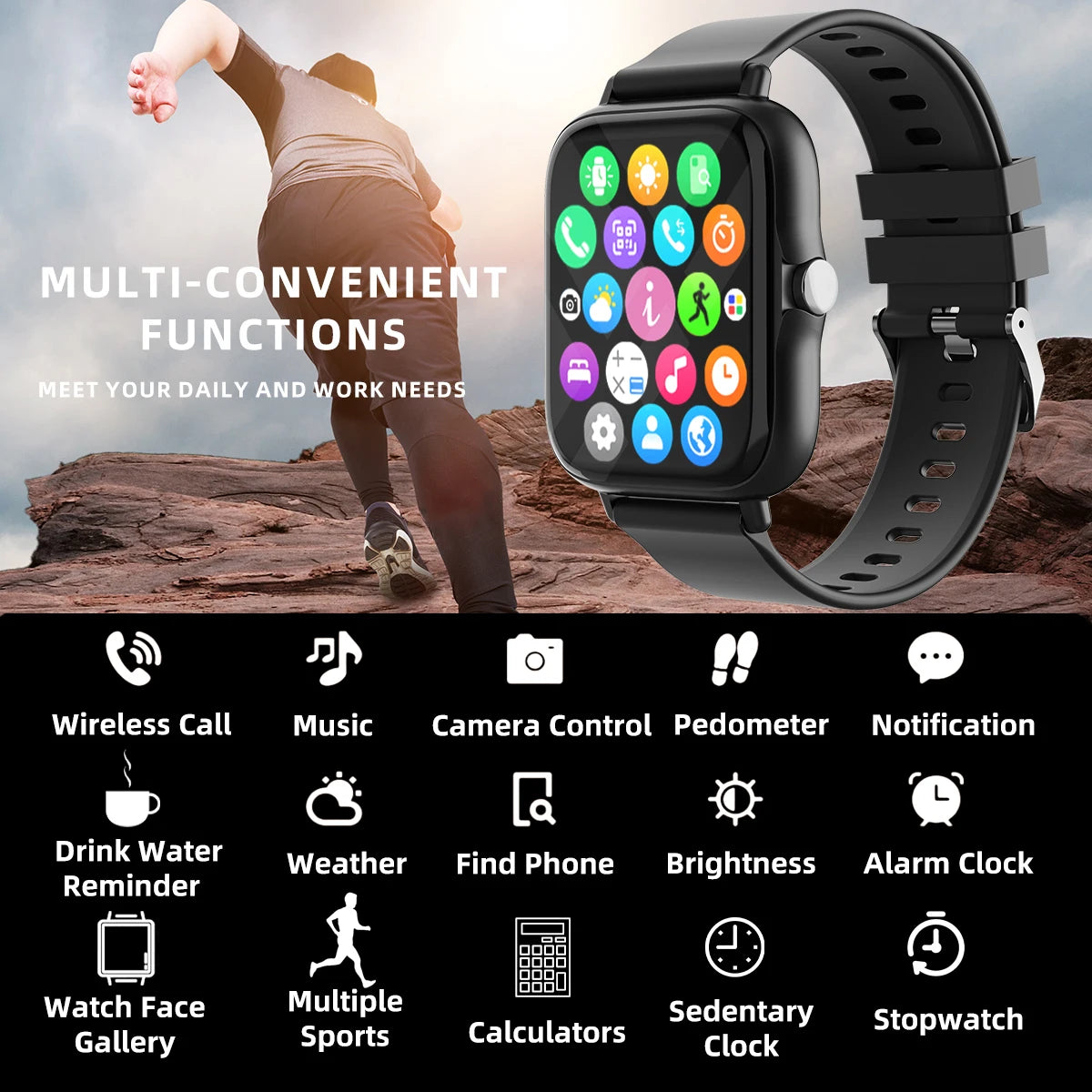 Waterproof Smart Watch with Heart Rate Answer Call Sleep Monitoring Sports Pedometer Information Alerts For iPhone Android