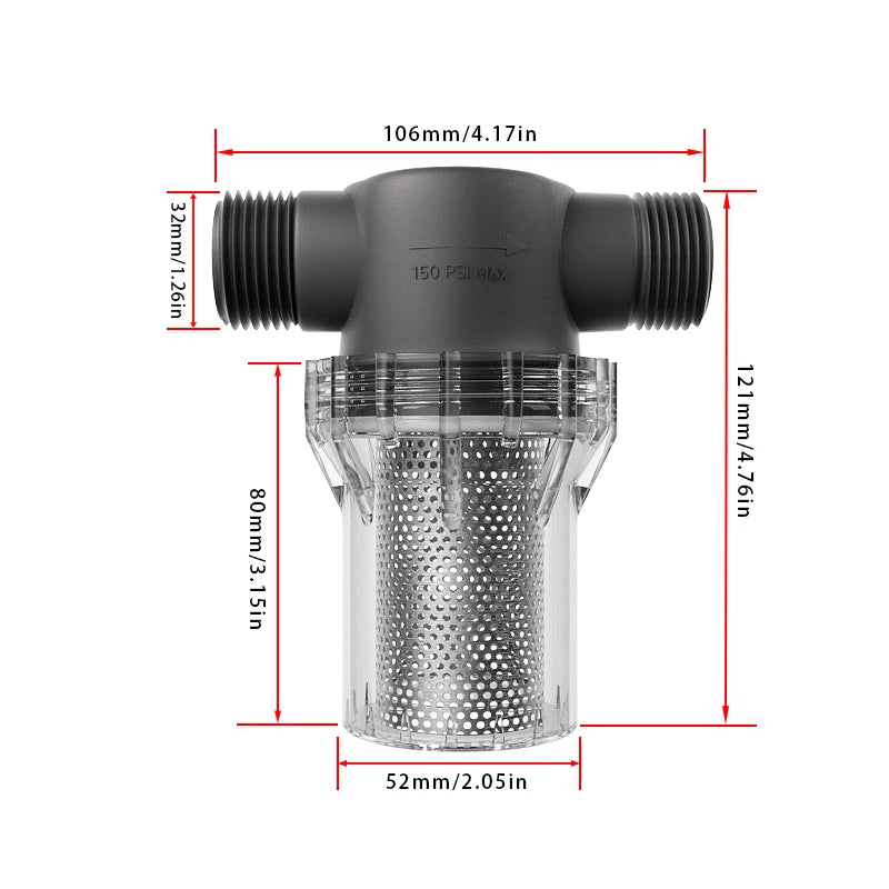 1inch external thread filter, 25 water pipes, 304 stainless steel filter, pre filter, tap water pipe filter, plastic transpare