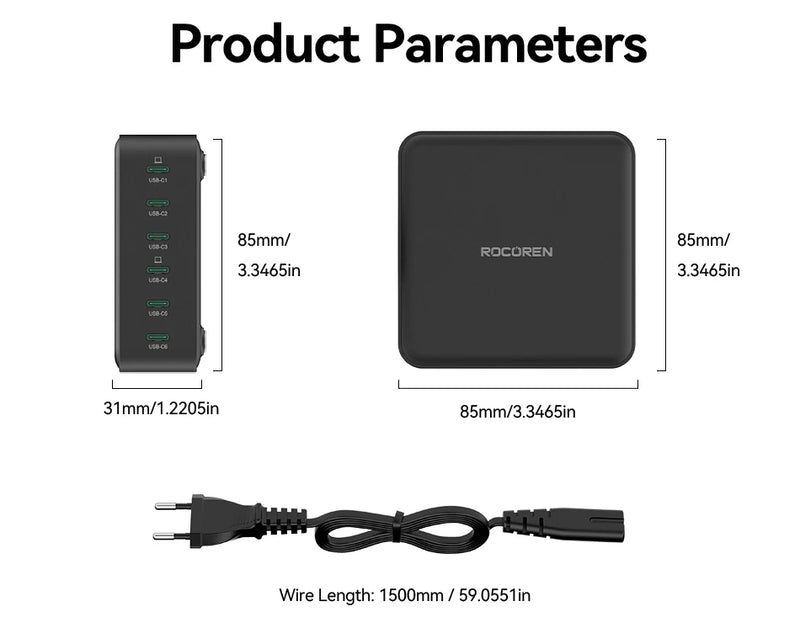 Rocoren 150W 6 in 1 Multi Port USB Type C High Speed Charger Fast Charging Dock Desktop Charger Power Station For iPhone Samsung