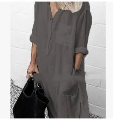 Cotton Linen Maxi Dress for Women 2023 Spring Summer Casual Long Sleeve Shirt Dress Oversized Female Clothing Y2K Vestido Robe
