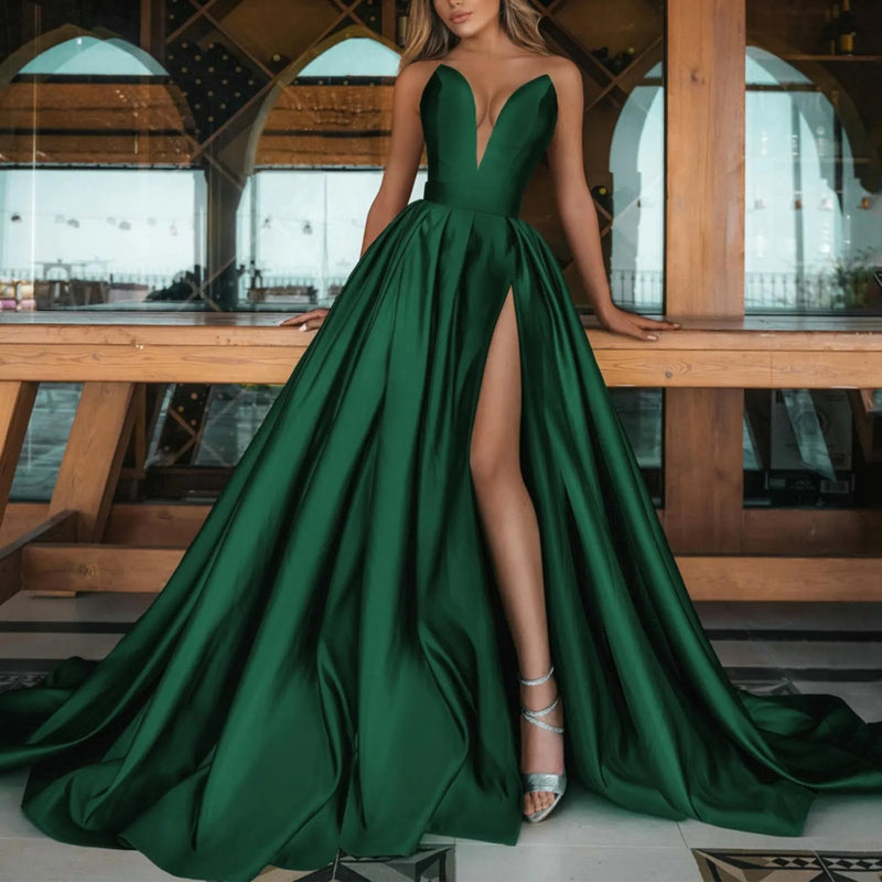 Women'S One Shoulder Sequin Dresses Sexy Pure Desire Fashionable Elegant A-Line Dress Solid Color High Split Wedding Skirt