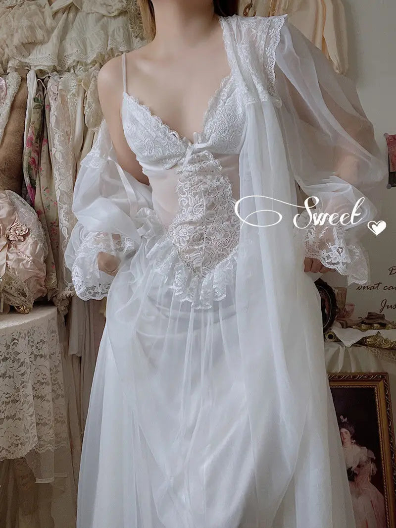 2022 Autumn White Fairy Vintage Sweet Dress Women Mesh Lace Sexy Casual Korean Dress Female Patchwork Designer Princess Dresses