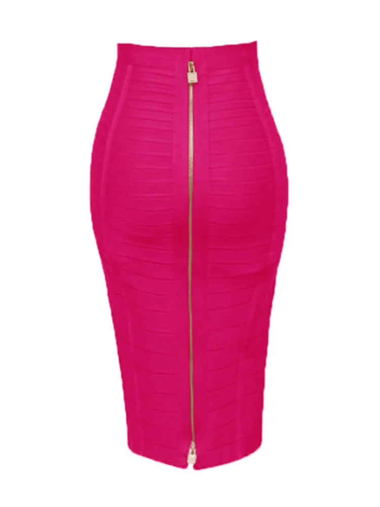 16 Colors Women Sexy Zipper Black Red Pink Bandage Skirt  XL XXL Elastic Bodycon Summer Pencil Skirt 58cm