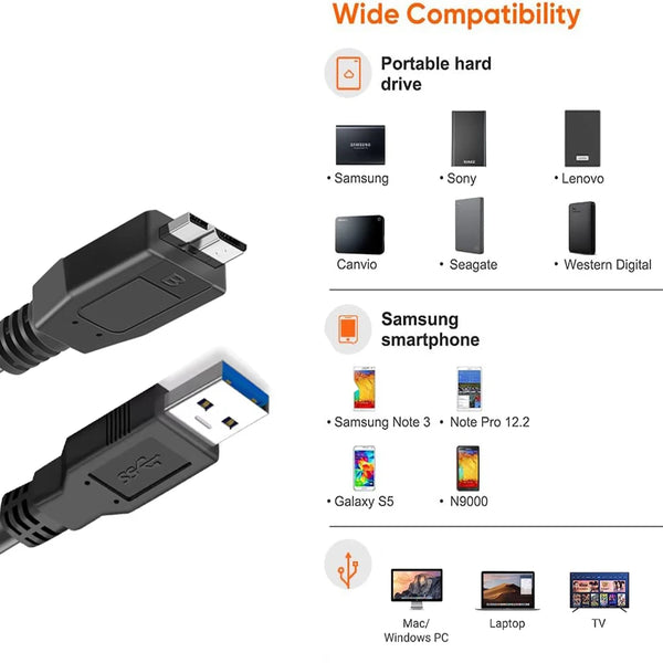 USB Hard Drive Cable USB 3.0 Micro B Cable for External HDD USB 3.0 Data Cord for WD Hitachi Lacie Seagate Toshiba portable HDD