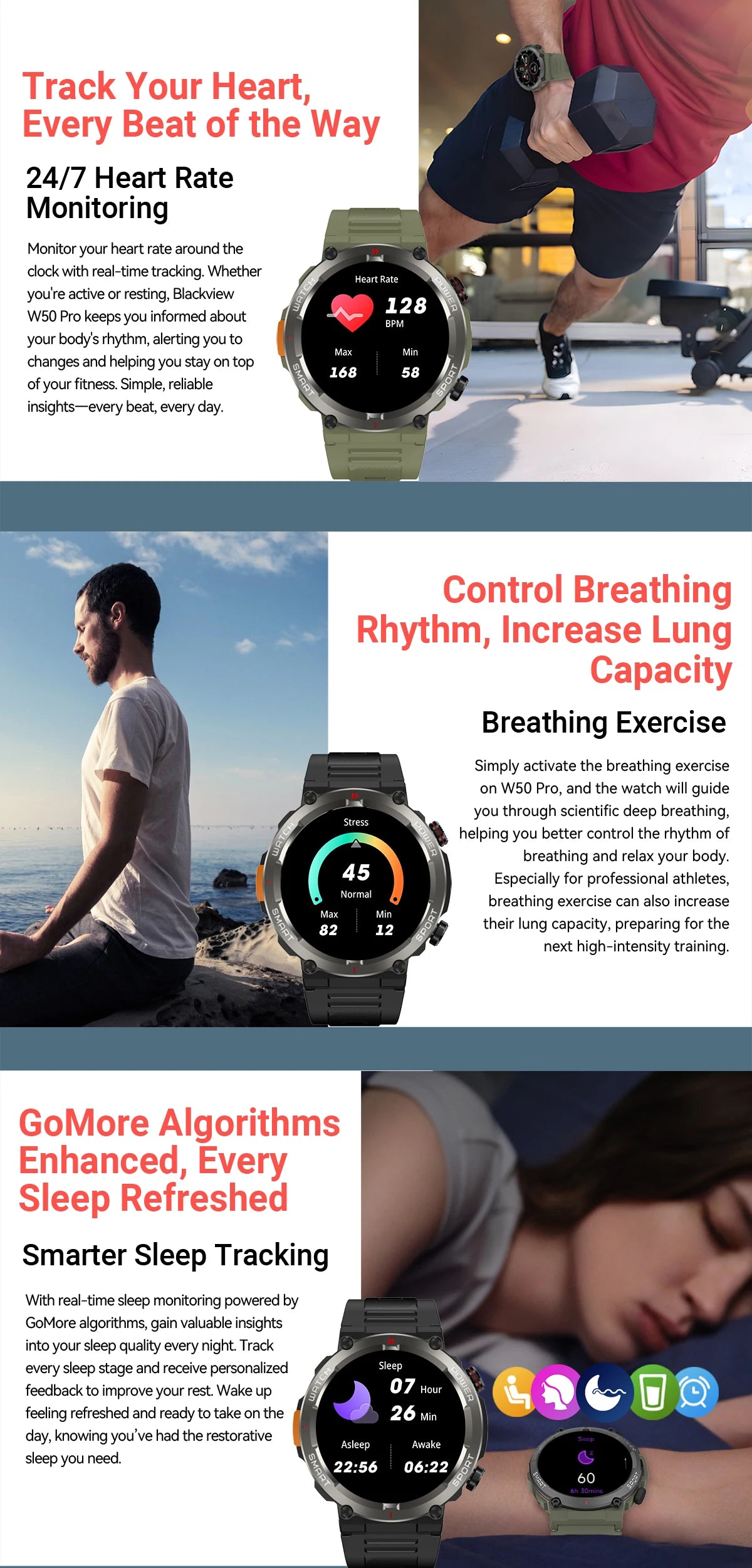 [World Premiere] Blackview W50 Pro Smartwatch 1.45" TFT Display IP68 Bluetooth Phone Calls 960mAh Battery  Rugged Smartwat