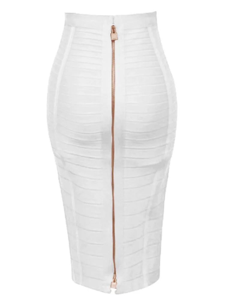 16 Colors Women Sexy Zipper Black Red Pink Bandage Skirt  XL XXL Elastic Bodycon Summer Pencil Skirt 58cm