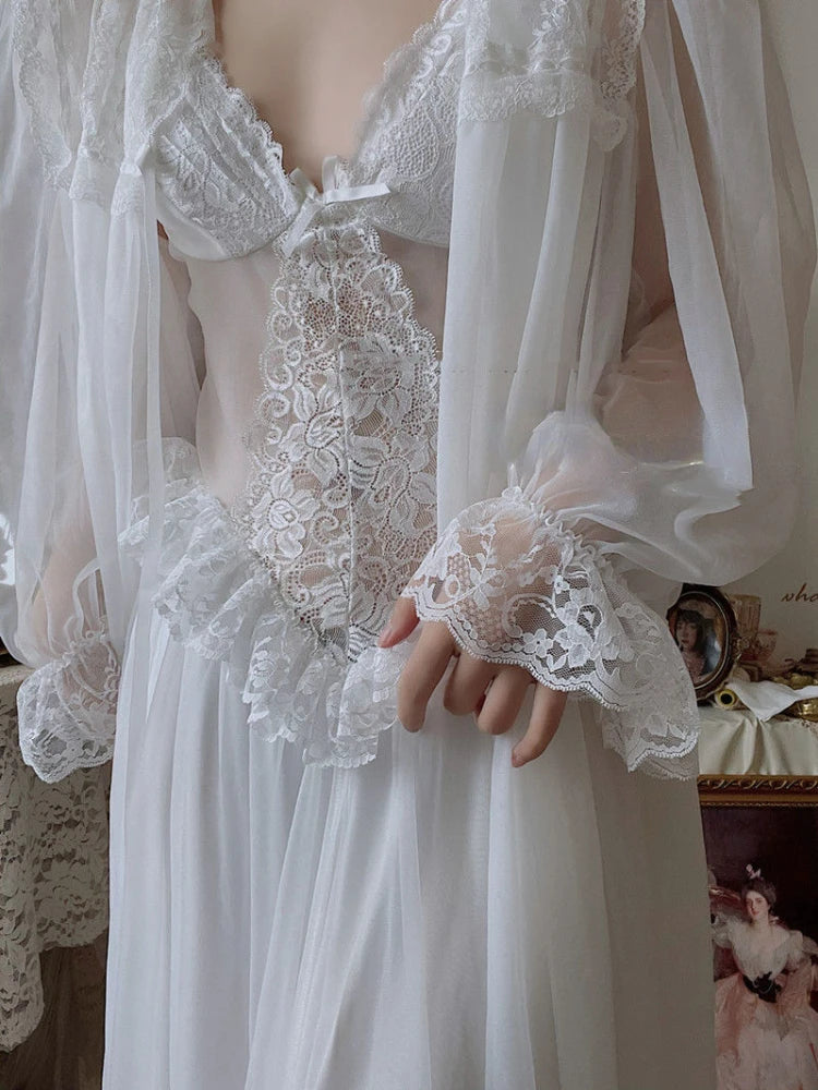 2022 Autumn White Fairy Vintage Sweet Dress Women Mesh Lace Sexy Casual Korean Dress Female Patchwork Designer Princess Dresses