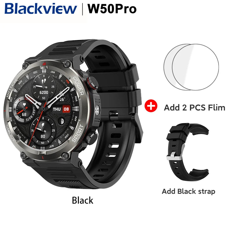 [World Premiere] Blackview W50 Pro Smartwatch 1.45" Display IP68 Bluetooth PhoneCall Flashlight 960mAh Battery Rugged Smartwat