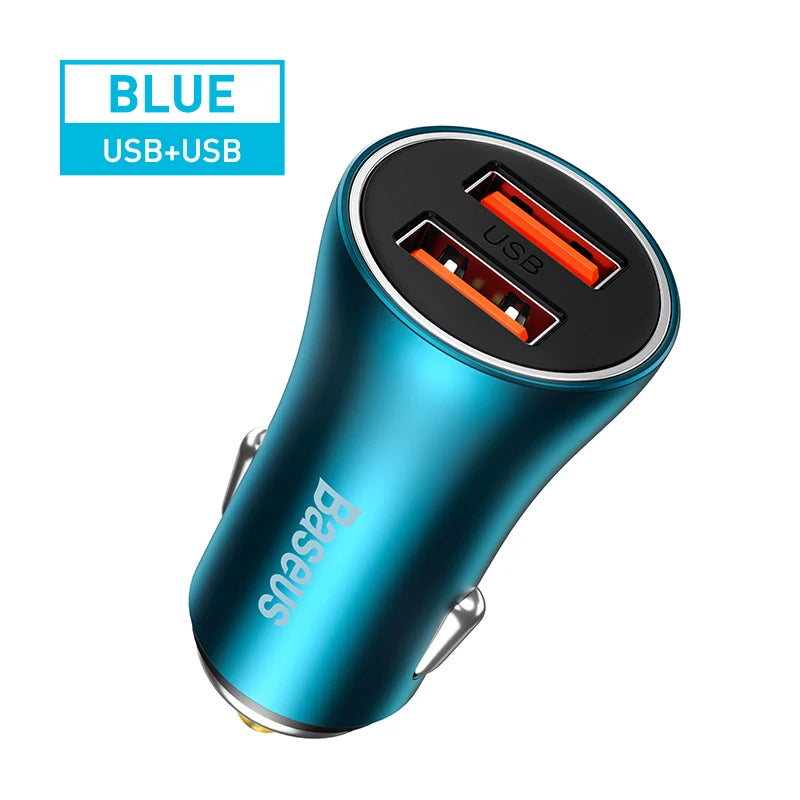 Baseus 60W USB Type C Car Charger Quick Charge QC 4.0 PD 3.0 Fast Charging Car Charger For iPhone 13 12 Pro Max Xiaomi Samsung