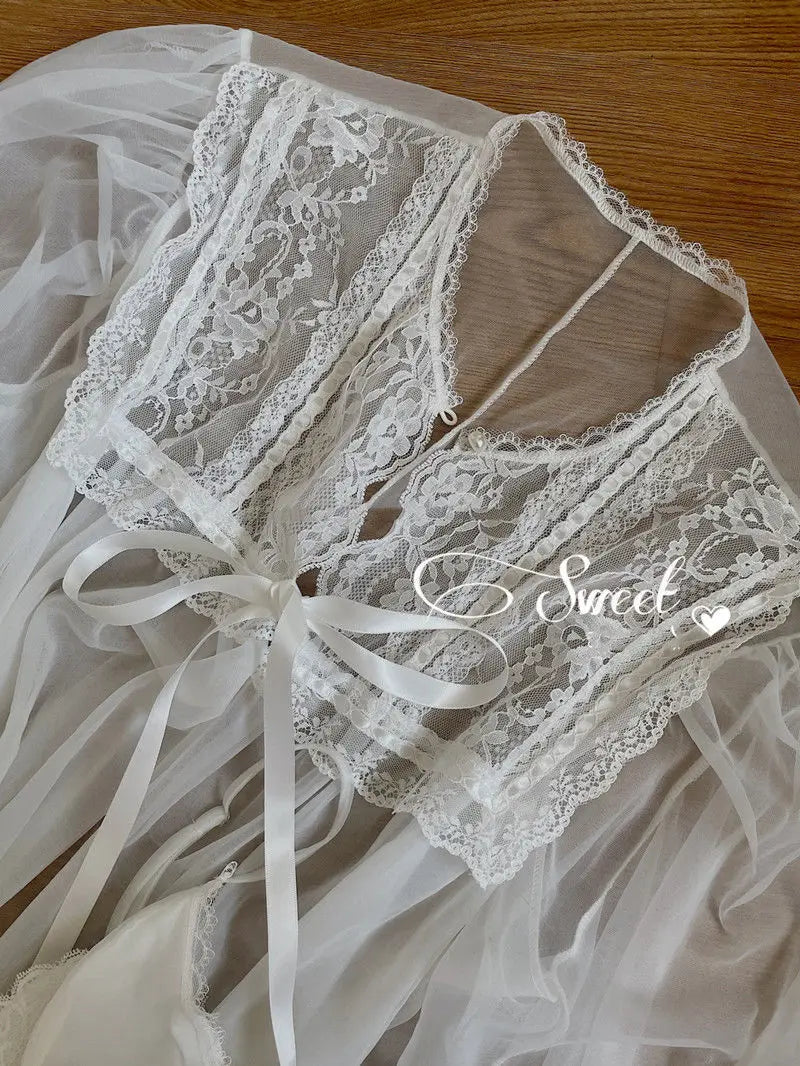 2022 Autumn White Fairy Vintage Sweet Dress Women Mesh Lace Sexy Casual Korean Dress Female Patchwork Designer Princess Dresses