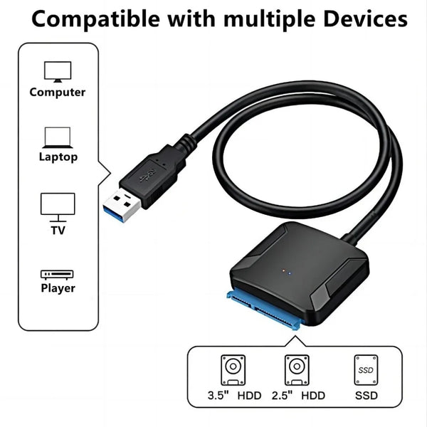 Grwibeou USB 3.0 To SATA Cable Sata III To USB Adapter Converter Cables Support 2.5/3.5 Inch External SSD HDD Adapter Hard Drive