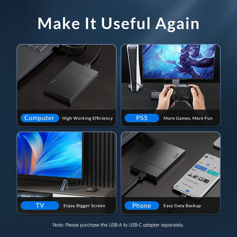 ORICO Type-C External Hard Drive Case SATA to USB3.1 HDD Enclosure for 2.5'' HDD SSD 6Gbps Speed Support UASP