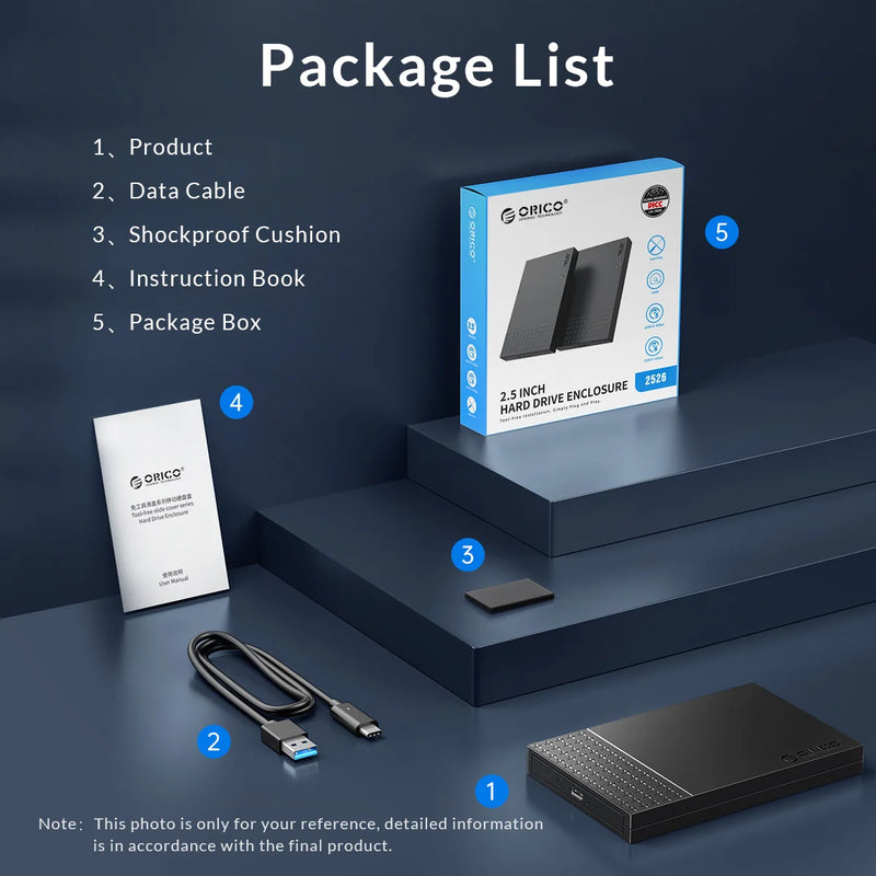 ORICO Type-C External Hard Drive Case SATA to USB3.1 HDD Enclosure for 2.5'' HDD SSD 6Gbps Speed Support UASP