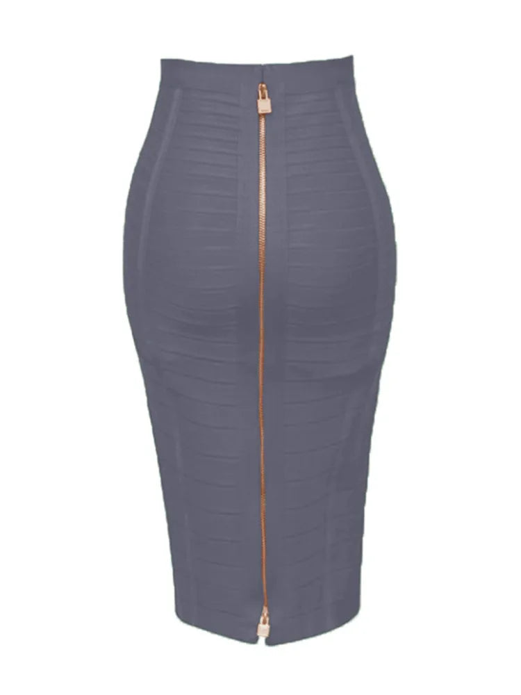 16 Colors Women Sexy Zipper Black Red Pink Bandage Skirt  XL XXL Elastic Bodycon Summer Pencil Skirt 58cm