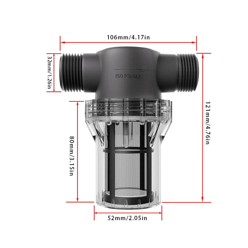 1inch external thread filter, 25 water pipes, 304 stainless steel filter, pre filter, tap water pipe filter, plastic transpare