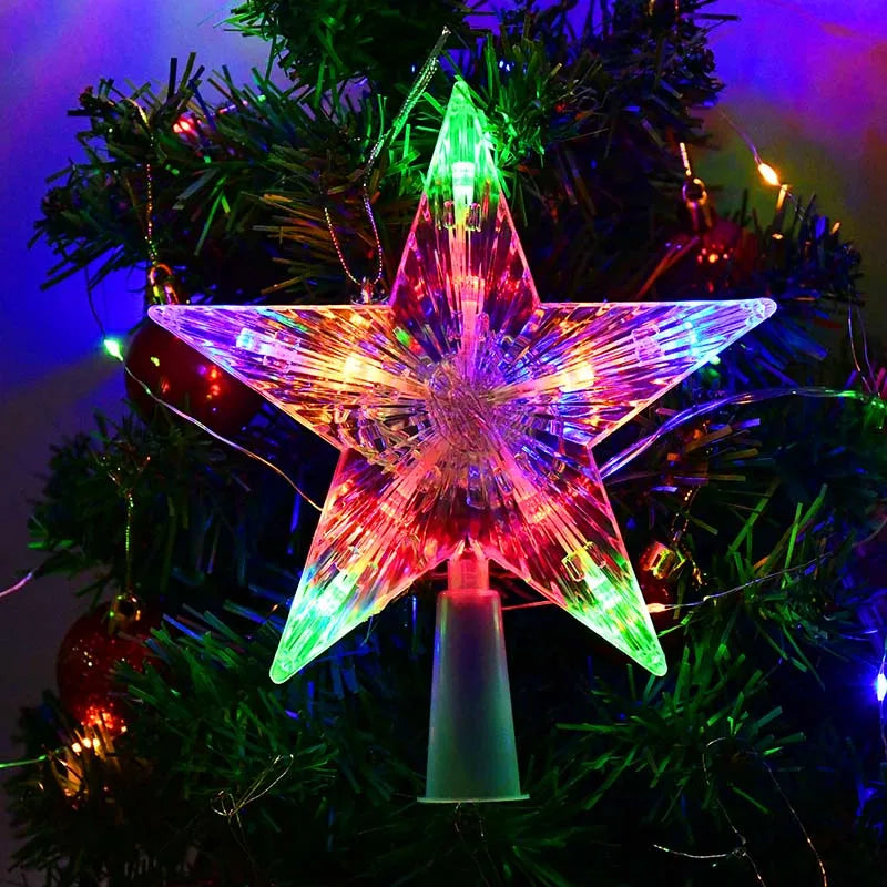 LED Light Up Christmas Tree Star Topper Xmas Tree Ornaments Lamp 2025 New Year Decorations For Home Navidad Natal Noel 2024