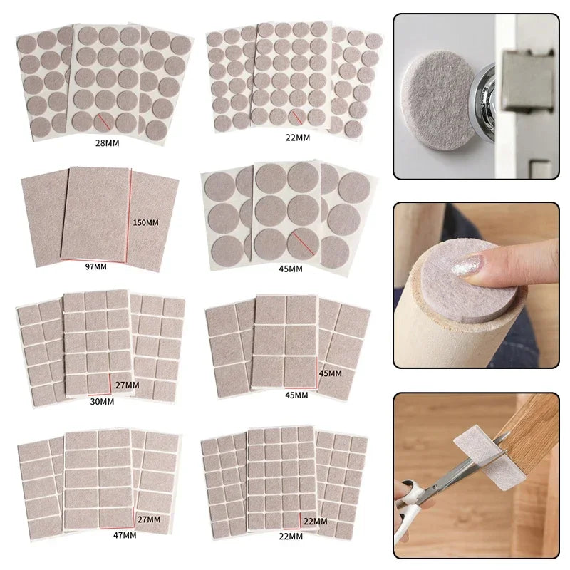 Self Adhesive Felt Chair Leg Pads, Floor Protectors, Furniture Legs, Table Leg Covers, Bottom Anti-Slip Pads, Beige, 3mm