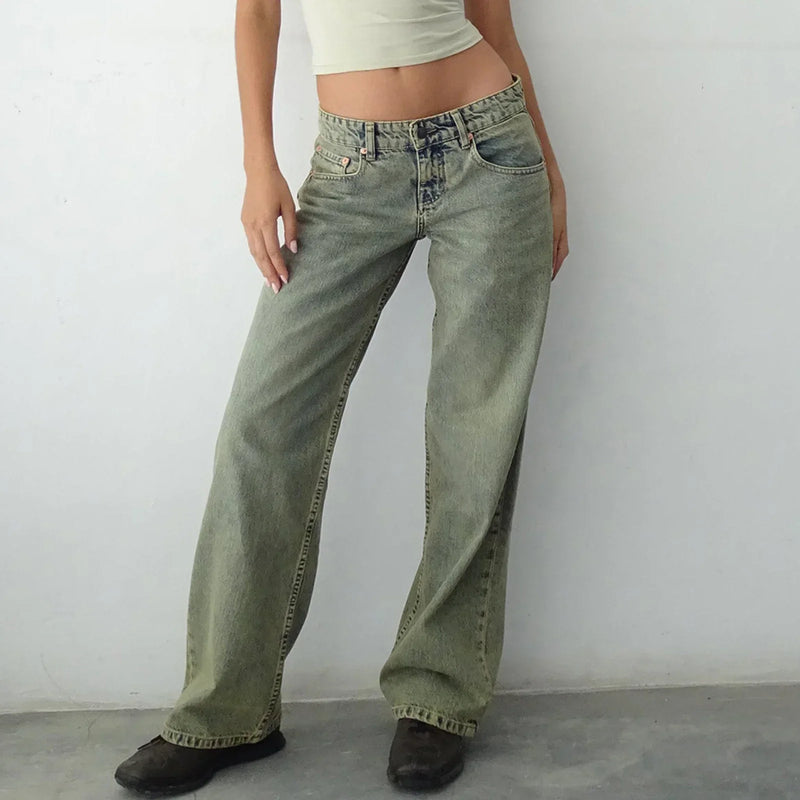 Women Casual Low Rise Jeans Fashion Loose Straight Leg Denim Pants with Pockets for Summer Spring