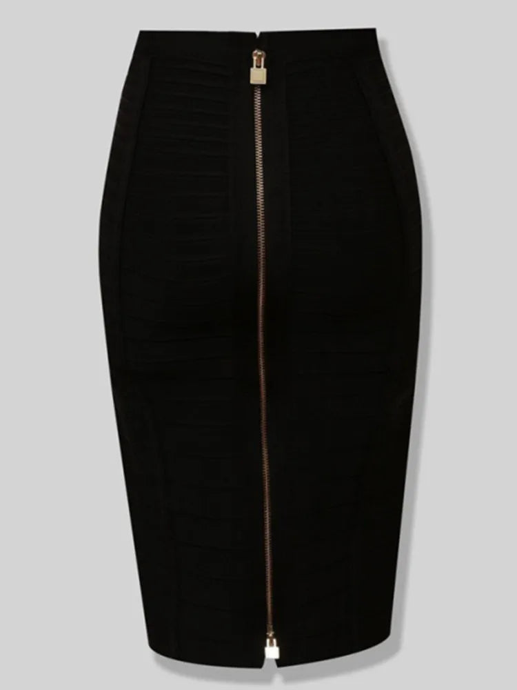 16 Colors Women Sexy Zipper Black Red Pink Bandage Skirt  XL XXL Elastic Bodycon Summer Pencil Skirt 58cm