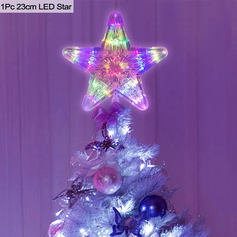 LED Light Up Christmas Tree Star Topper Xmas Tree Ornaments Lamp 2025 New Year Decorations For Home Navidad Natal Noel 2024