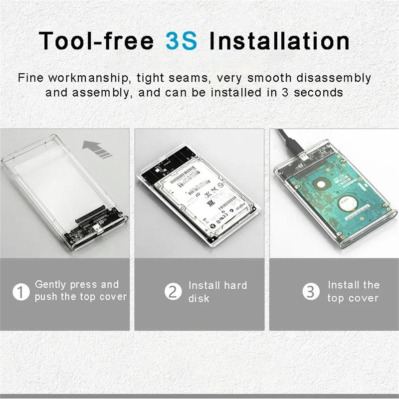 2.5 Inch SATA SSD External Hard Drive Case USB 3.0/Type C HDD Enclosure with 5Gbps Transfer Speed Clear Harddisk Boxs Hdd Case