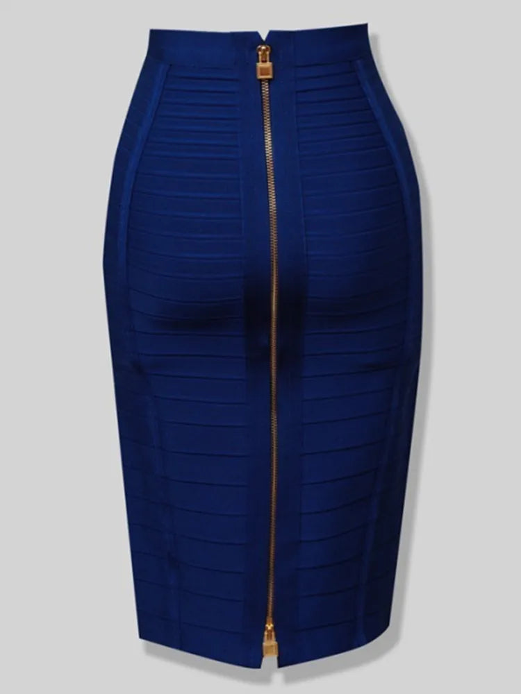 16 Colors Women Sexy Zipper Black Red Pink Bandage Skirt  XL XXL Elastic Bodycon Summer Pencil Skirt 58cm