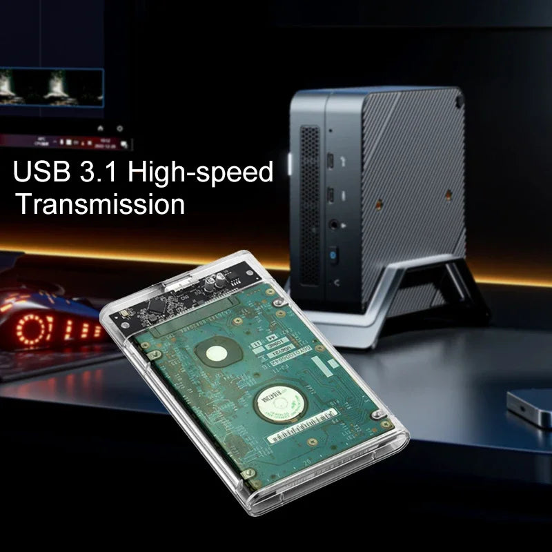 3.0/3.1 HDD Enclosure  2.5inch SATA SSD Hard Drive Case with 5Gbps Transfer Speed and Transparent Design Mobile External Housing
